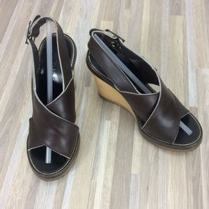 Chloe Dune Leather Wood Wedge Slingback Sandals